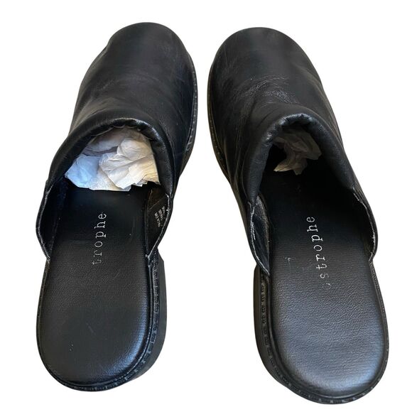 Mules Women 7.5 EU 38 Black Leather Platform Clogs Retro 70s Hippie Grunge - Picture 3 of 7